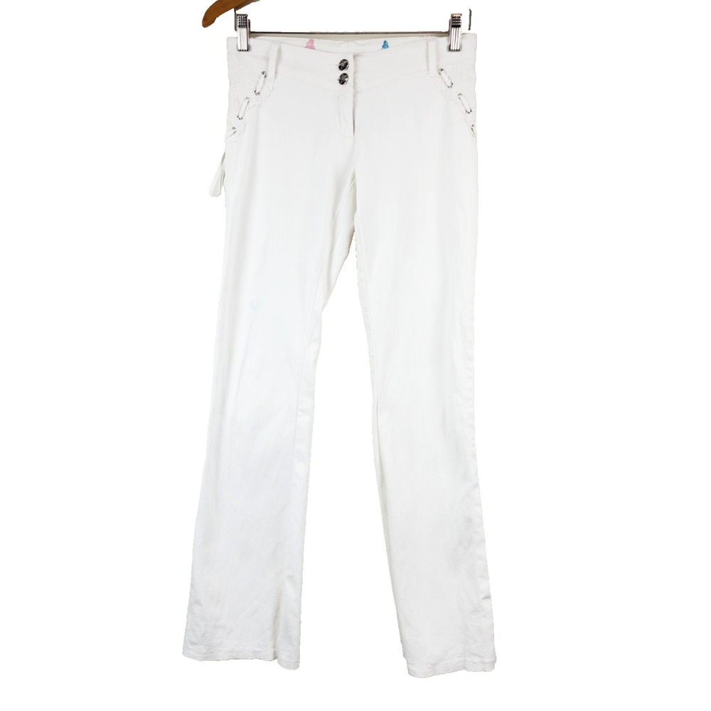 Vintage Y2K Bubblegum Low Rise Bootcut Jeans Lace-Up Butterfly Patches Flare Leg